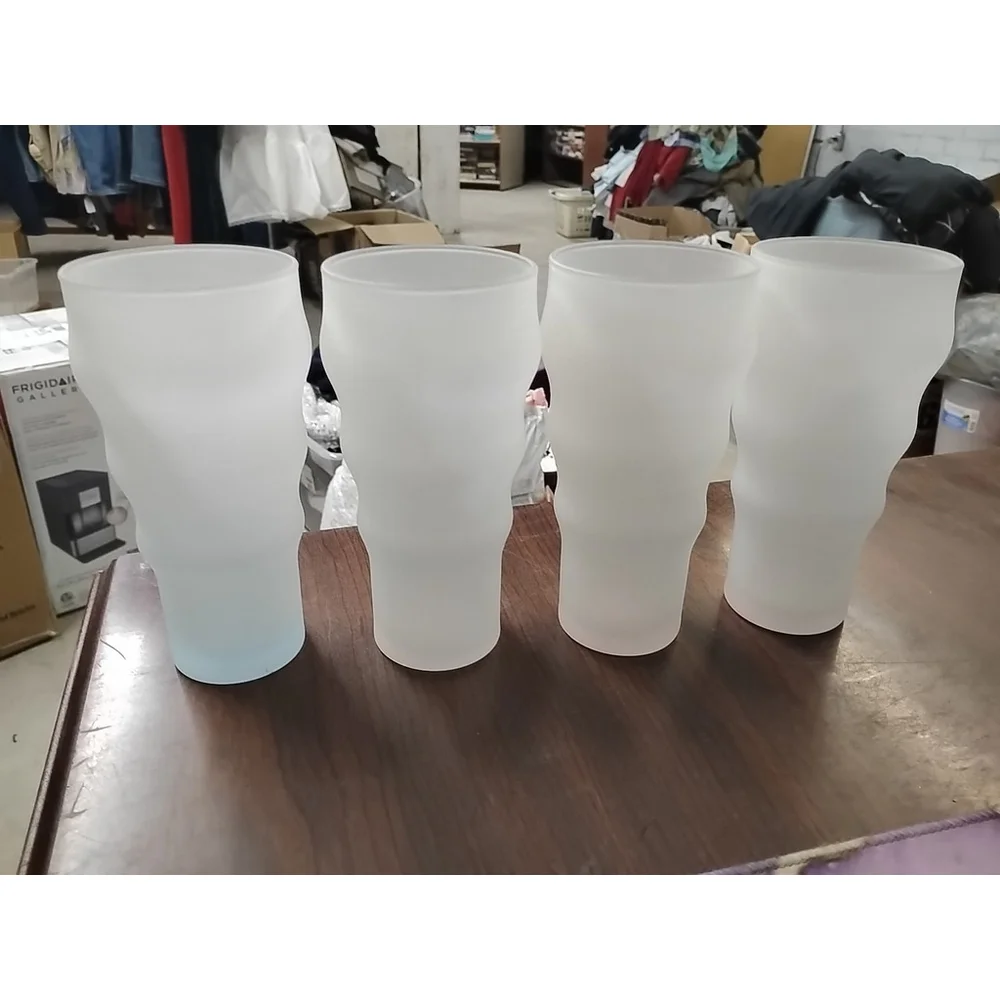Vintage Frosted Glass Tumblers 7pc ripple Wavy Cocktail